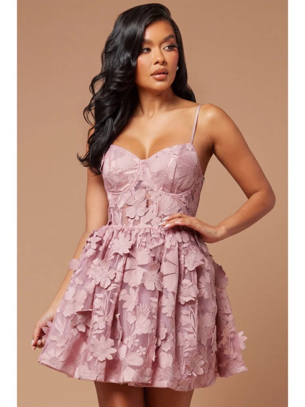 Fashion Nova Luxe - Embroidered Corset Mini Dress - Pink/Mauve - Large (L)